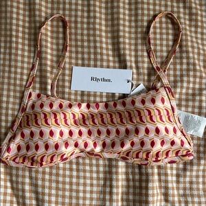 Rhythm Retro Pattern Bikini Top in Pink and orange